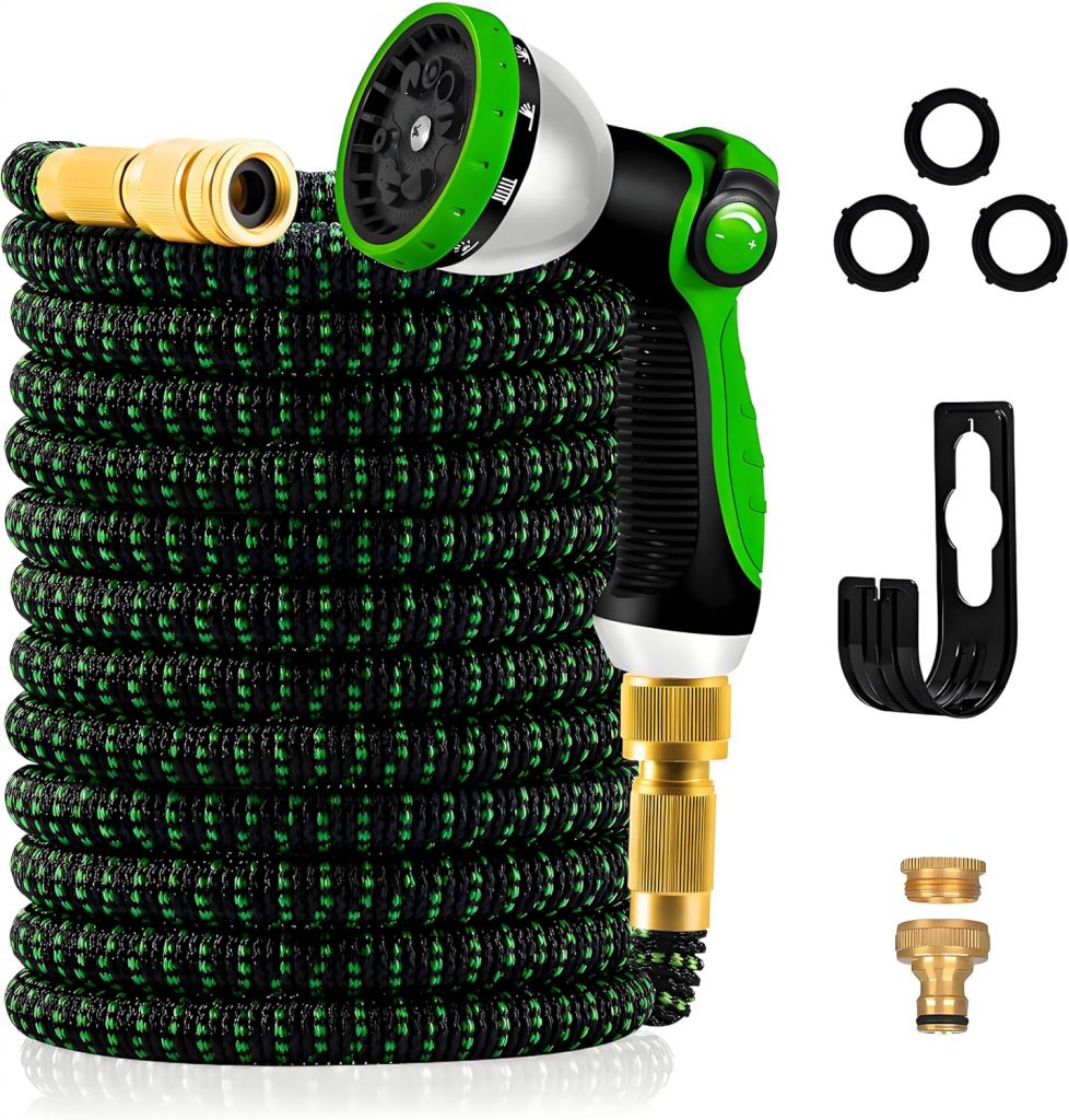 Yofidra Flexibler Gartenschlauch 30m, Strapazierfähiger 3 lagiger Latex Wasserschlauch 3/4 Zoll und 1/2 Zoll Metallanschlüsse, 3450D-Gewebe, knickfrei, Garden Hose Schlauch mit 10-Funktions-Spray