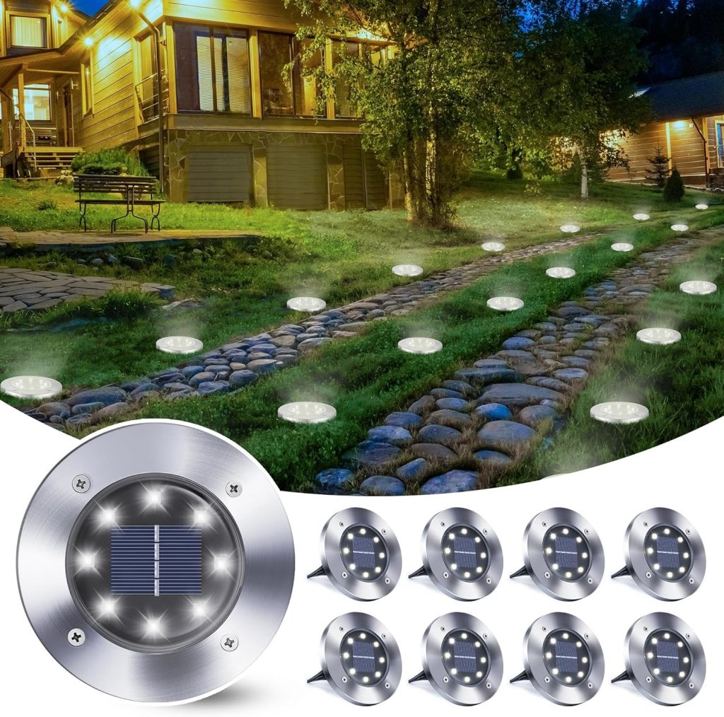 Qedertek 8 Stück Solar Bodenleuchten Aussen Garten – 8 LED Solarleuchten Außenleuchte Weiß, Solar Gartenleuchten Wasserdicht Solarlampen für Garten, Rasen, Patio, Gehweg, Auffahrt