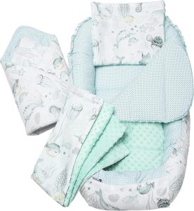 Medi Partners Babynest Nestchen Baby Set für Neugeborene - 100x60x15 Kuschelnest 5 teilig tragbar Nest zweiseitig Babynestchen Bett 100% Baumwolle (Ozean mit Minze Minky)69,98€ statt 73,99€➡️ https://www.amazon.de/dp/B0C5CS7YZ9/?tag=preisfehlerheute-21