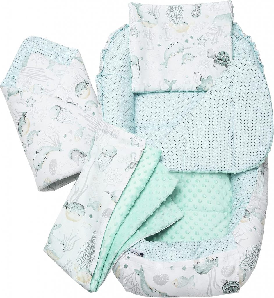 Medi Partners Babynest Nestchen Baby Set für Neugeborene – 100x60x15 Kuschelnest 5 teilig tragbar Nest zweiseitig Babynestchen Bett 10 Baumwolle (Ozean mit Minze Minky)69,98€ statt 73,99€➡️ https://www.amazon.de/dp/B0C5CS7YZ9/?tag=preisfehlerheute-21