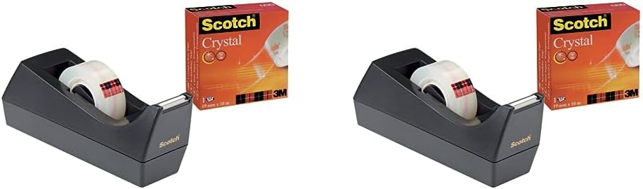 Scotch C38 Tischabroller schwarz + Scotch Crystal Klebeband, 1 Rolle, 19 mm x 10 m (Packung mit 2)