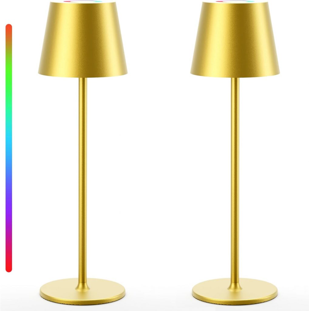 Keepoo Tischlampe Kabellos Dimmbare LED Akku Tischleuchte, Wiederaufladbar Warme Lichtfarbe 3000K+RGB Aluminium Outdoor Tischlampe wasserdicht für Restaurant,Schlafzimmer,Bar,IP54 (Silber 1 Stück)