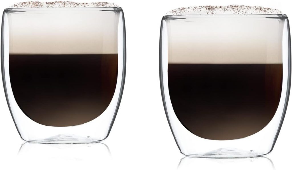 🤴 Doppelwandiges Latte Macchiato Design Glas (2 x 230 ml) Kaffeetasse Design – doppelwandige Tasse, transparente Tasse, spülmaschinenfeste Teetasse, Kaffeetasse
