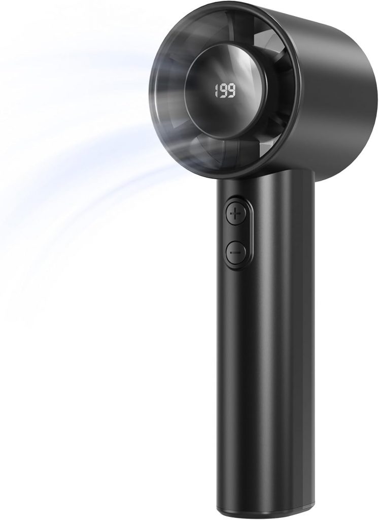 LUXVANO Handventilator – Tragbarer Mini Ventilator mit 1–199 Stufen, LED-Display, bis zu 13 Stunden Laufzeit, Kleiner USB Ventilator mit Akku für Büro, Reisen, Outdoor, Schminken, Schwarz
