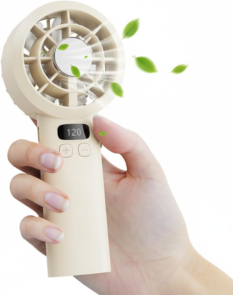AICPAN Handventilator – Mini Ventilator 3000mAh Handventilator Akku Aufladbar, 1-120 Stufen einstellbar mit LED-Display, leiser Taschenventilator, Sommer-Essentials für Reise, Outdoor, Zuhause, Gelb