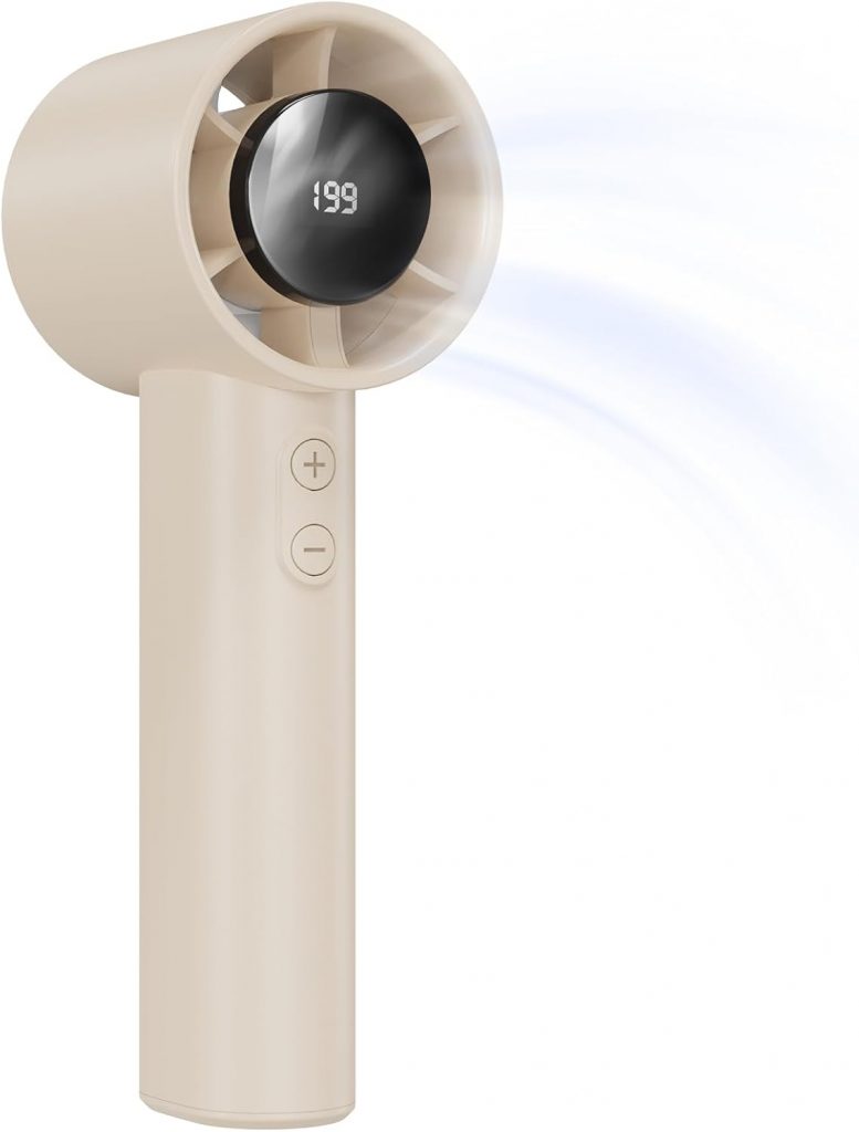 AICPAN Handventilator Akku Aufladbar – Einstellbare Geschwindigkeit(1-199),13 Stunden lange Arbeitszeit, Digitales Display,Kompakt für Reise, Büro, Zuhause & Outdoor, Gelb
