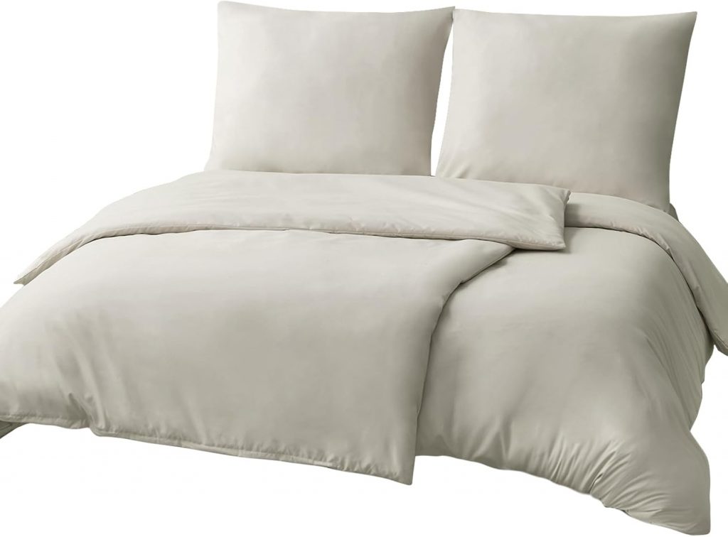 RUIKASI Bettwäsche 135×200 Beige 4teilig – Polyester Mikrofaser Bettwäsche-Sets Oeko-TEX, 2 Bettbezüge 135x200cm + 2…
