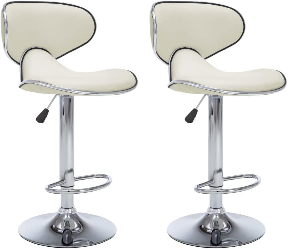 vidaXL 2X Barhocker Höhenverstellbar Barstuhl Tresenhocker Küchenhocker Bistrohocker Thekenhocker Tresenstuhl Thekenstuhl Creme Kunstleder