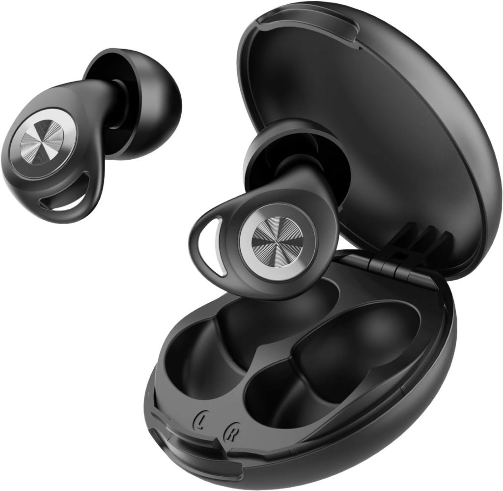 Ohrstöpsel zum Schlafen, 45dB Wiederverwendbare Ohrstöpsel für Konzentration, Schnarchen, Reisen, Konzerte, Silikon Gehörschutz ohrstöpsel mit 8 Paar Ohrstöpselspitzen und Aufbewahrungsbox – Schwarz