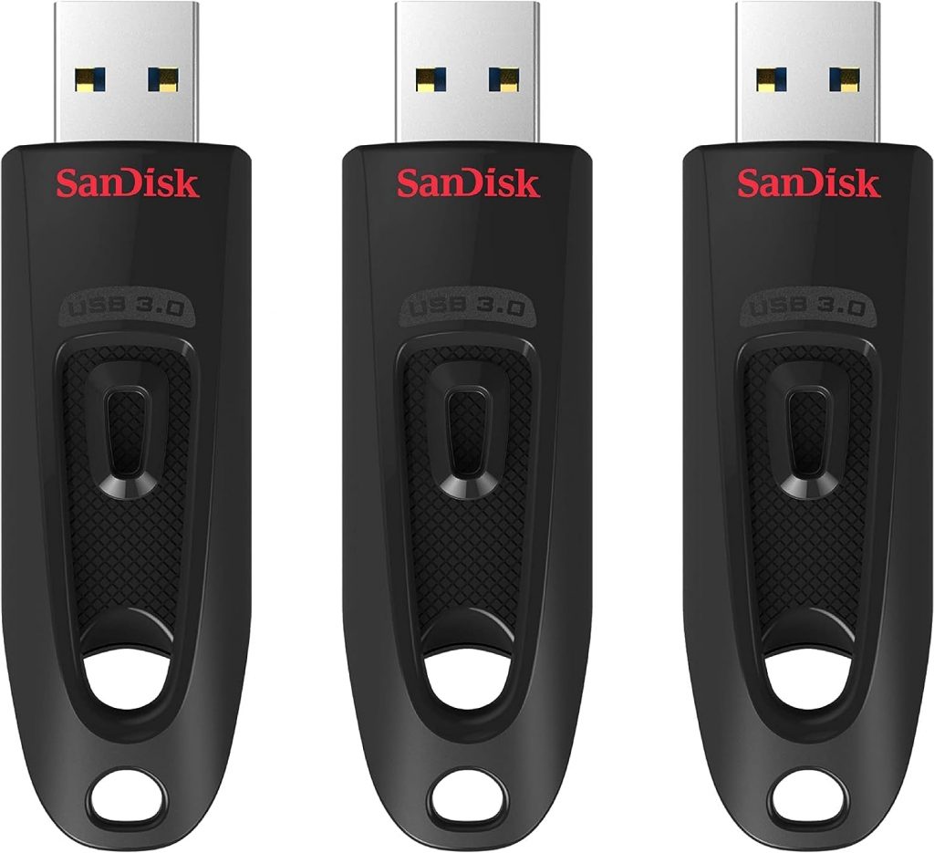 SanDisk Ultra USB 3.0 Flash-Laufwerk 64 GB 3er-Pack (SecureAccess Software, Passwortschutz, Übertragungsgeschwindigkeit von bis zu 130 MB/s) Schwarz