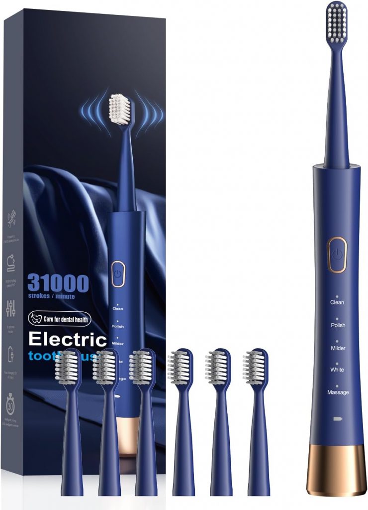 JTF Elektrische Zahnbürste für Zahnspangen, 6 U-förmige Weiche Bürstenköpfe, 5 Putzmodi, 2-Min-Timer, IPX7 Wasserdicht, Tiefenreinigung Wiederaufladbare Schallzahnbürste für Kieferorthopädie