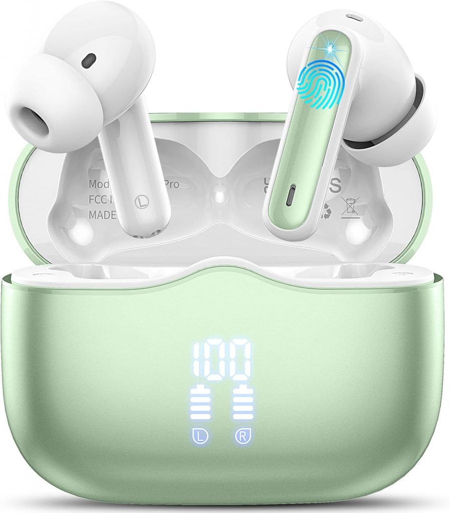🤴 xinwld Bluetooth Kopfhörer, Kopfhörer Kabellos Bluetooth 5.3 In Ear Kopfhörer mit 4 ENC Noise Cancelling Mic, Kabellose Kopfhörer Tiefer Bass Wireless Earbuds 40Std, IP7 Wasserdicht Ohrhörer, Grün