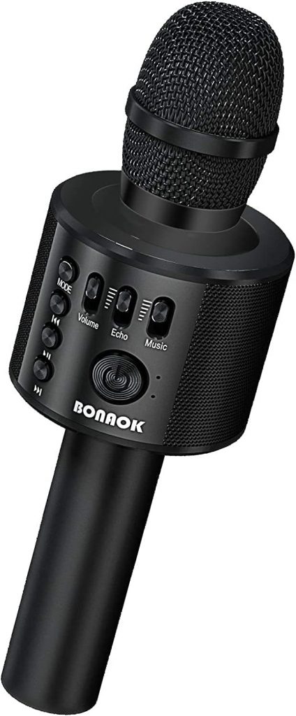 👑 BONAOK Bluetooth Karaoke Mikrophon Erwachsene, Tragbares 3 in 1 Singing Mic, Handmikrofon Home Geburtstagsgeschenk Karaoke Mikrofon für iPhone, für Android, für PC, für Smartphone (Schwarz)