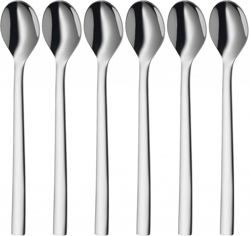 WMF Nuova Latte Macchiato Löffel Set 6-teilig, lange Löffel 19 cm, Joghurtlöffel, Cromargan Edelstahl poliert, spülmaschinengeeignet