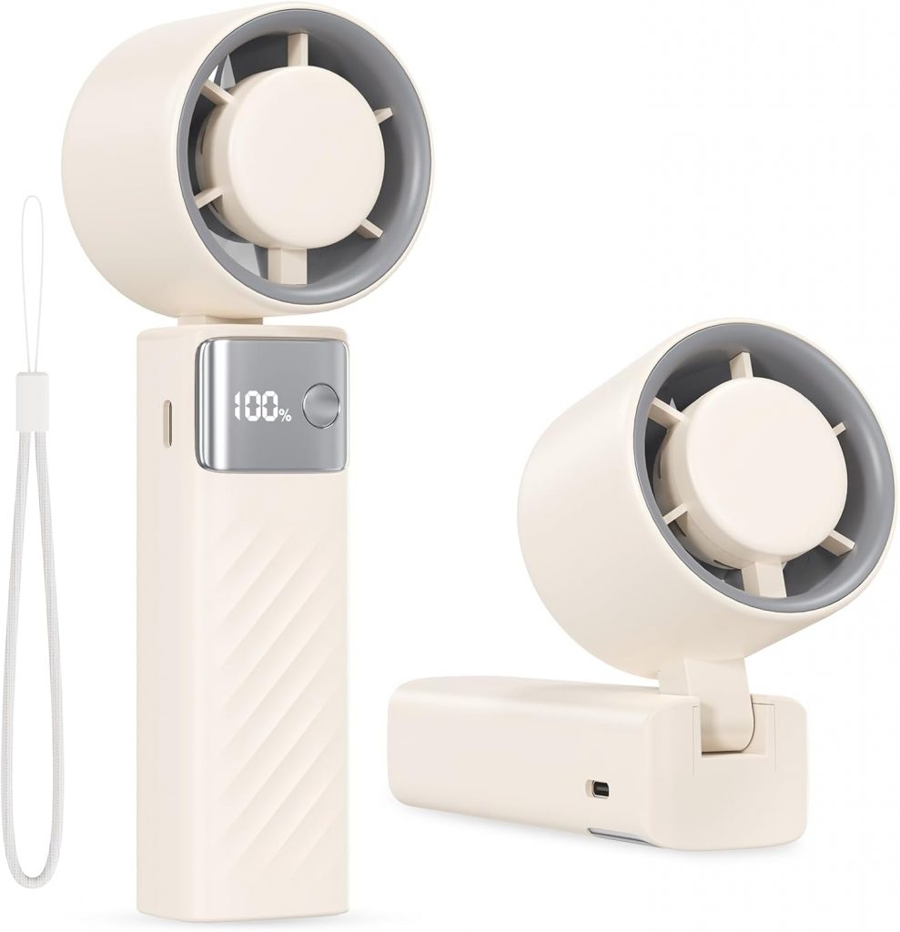 Fitabok Handventilator – Kleiner Tragbarer Mini Hand Ventilator 1-199 Windgeschwindigkeiten, 4000 mAh USB Wiederaufladbarer Ventilator, 115° Drehung, LED Anzeige, Geeignet für Büro, Outdoor, Reisen