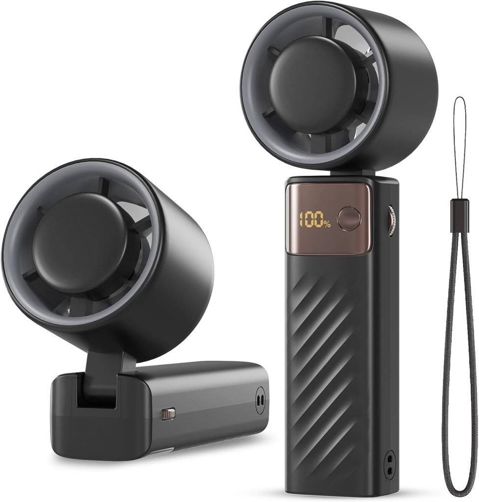 Fitabok Handventilator – Kleiner Tragbarer Mini Hand Ventilator 1-199 Windgeschwindigkeiten, 4000 mAh USB Wiederaufladbarer Ventilator, 115° Drehung, LED Anzeige, Geeignet für Büro, Outdoor, Reisen