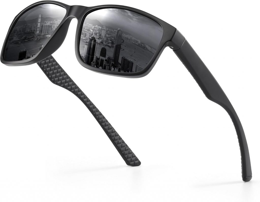 Occhsouo Sonnenbrille Herren Polarisiert Damen UV400 Schutz Sport Sunglasses Men Women TR90 Ultraleichte Rahmen Schwarz Retro Polarisierte Sonnenbrillen für Angeln, Fishing, Fahren, Ski – Dunkelgrau