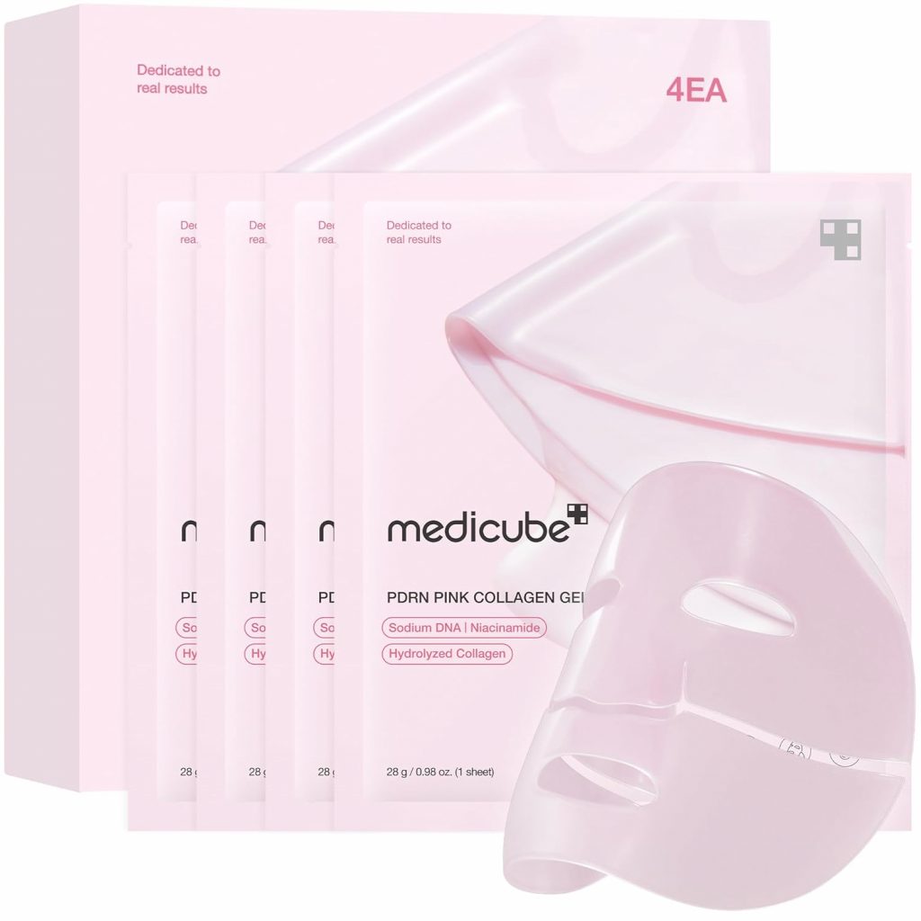 medicube Salmon Dna Pdrn Pink Collagen Jelly Gel Mask Overnight Face Mask for Glass Glow Hautelastizität. hydratisierend. straffend und feuchtigkeitsspendend. 4 Stück (1 Packung)