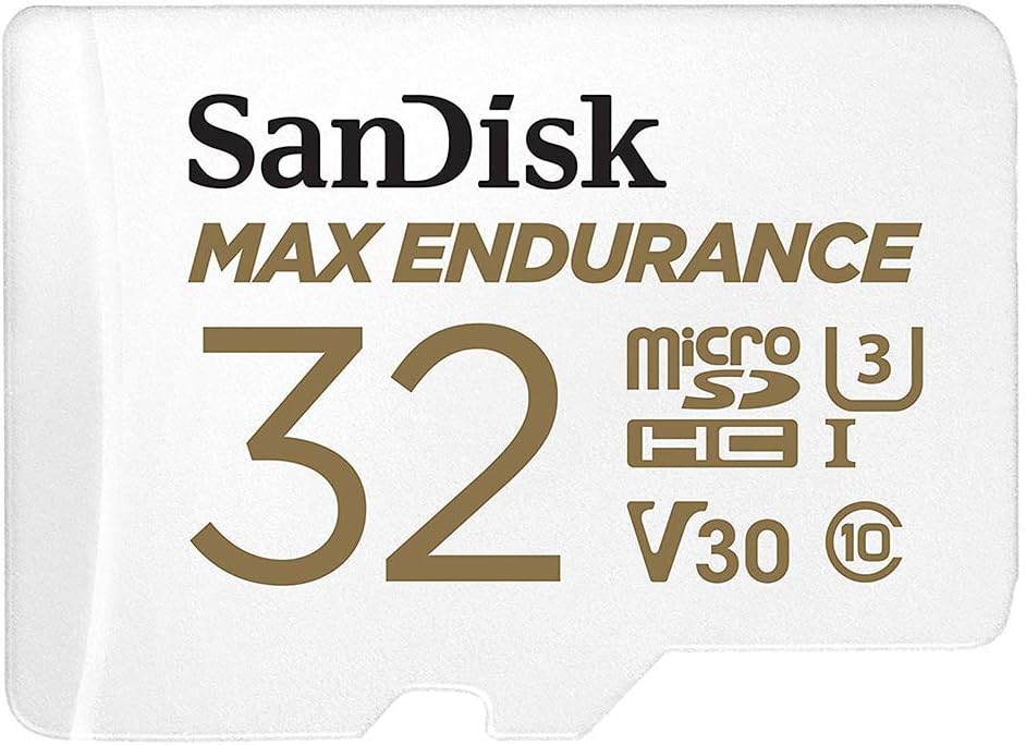 SanDisk MAX ENDURANCE Video Monitoring for Dashcams & Home Monitoring 32 GB microSDHC Memory Card + SD Adaptor 15,000 Hours Endurance, White