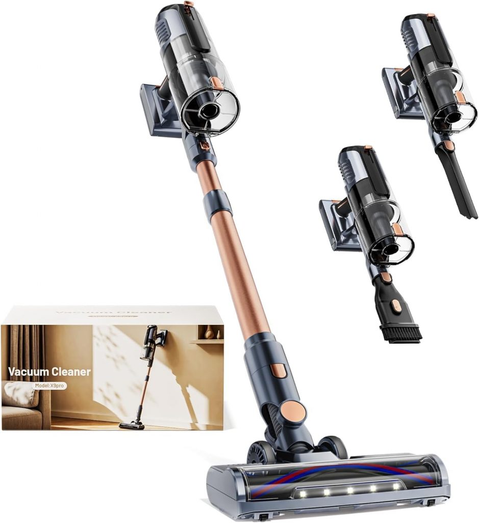 Akku Staubsauger 45000Pa, 60Min, nur 1,9 kg, 6-in-1 Staubsauger Kabellos mit LED-Leuchten, Anti-Tangle-Bürste & Ladestation,99,9 Prozent Filterleistung für Tierhaare, Teppiche, Hartböden, Auto68,39€