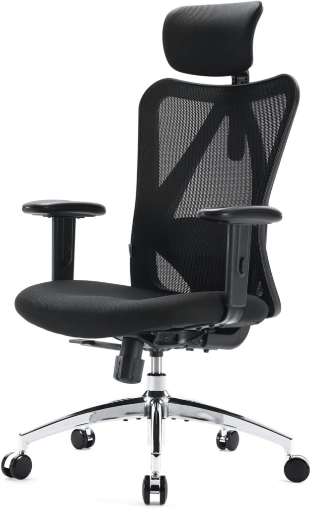 🤴 SIHOO Bürostuhl Ergonomischer Schreibtischstuhl, Drehstuhl hat Verstellbarer Lordosenstütze, Kopfstütze und Armlehne, Höhenverstellung und Wippfunktion, Rückenschonend, Bis 150kg/330LB Belastbar