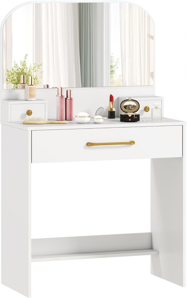 HOMCOM Schminktisch mit Bogenspiegel, Frisiertisch mit 3 Schubladen, Modern Kosmetiktisch für Schlafzimmer, kleine Räume, Weiß, 80 x 40 x 135 cm34.95€ ➡️ https://www.amazon.de/dp/B0GJ2QGS9X/?tag=preisfehlerheute-21
