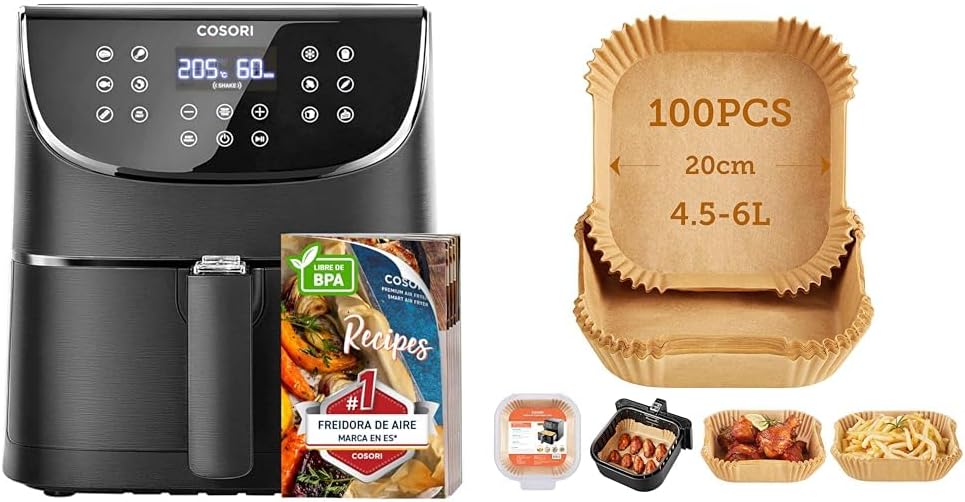 👑 COSORI Heißluftfritteuse 5,5L XXL Friteuse Heissluft Fritteusen Air Fryer mit Digitalem LED-Touchscreen, Backpapier für Heißluftfritteuse 4,5-6L, 100 Stück, 20cm💰 nur 115,98🚚 Verkauft durch Amazon und Versand durch Amazon7 Bewertungen: 4.6 / 5.0 ⭐️⭐️⭐️⭐️⭐️🛒