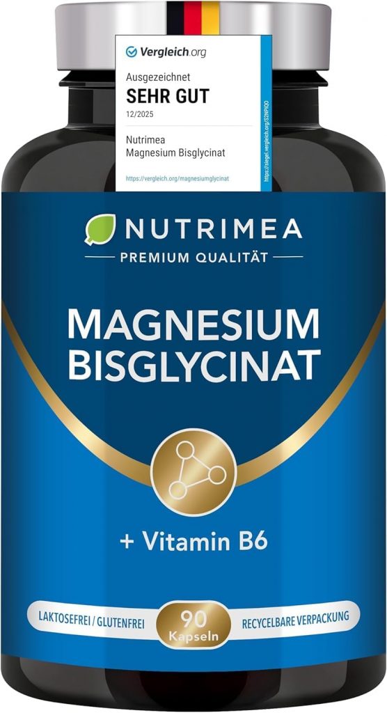 Magnesium Bisglycinat Premium + Vitamin B6 | 300mg Pro Tagesdosis – Maximale Aufnahme – Hochdosiert, Vegan, Ohne Zusätze | Nutrimea – Premium Qualität