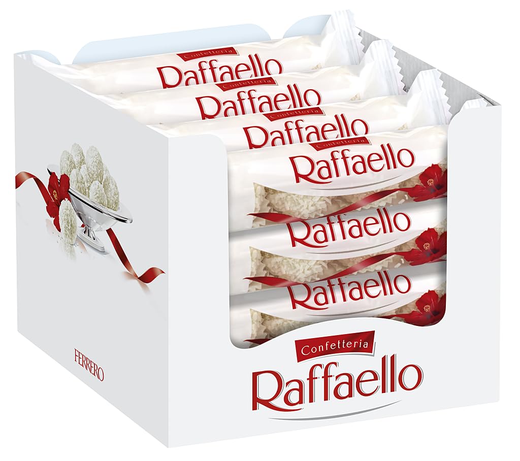 Ferrero Raffaello – Feine Creme, knackige Mandel, knusprige Waffel und Kokosflocken – Muttertagsgeschenk, Vatertagsgeschenk –16 Packungen à 4 Einzelpralinen10.44€
