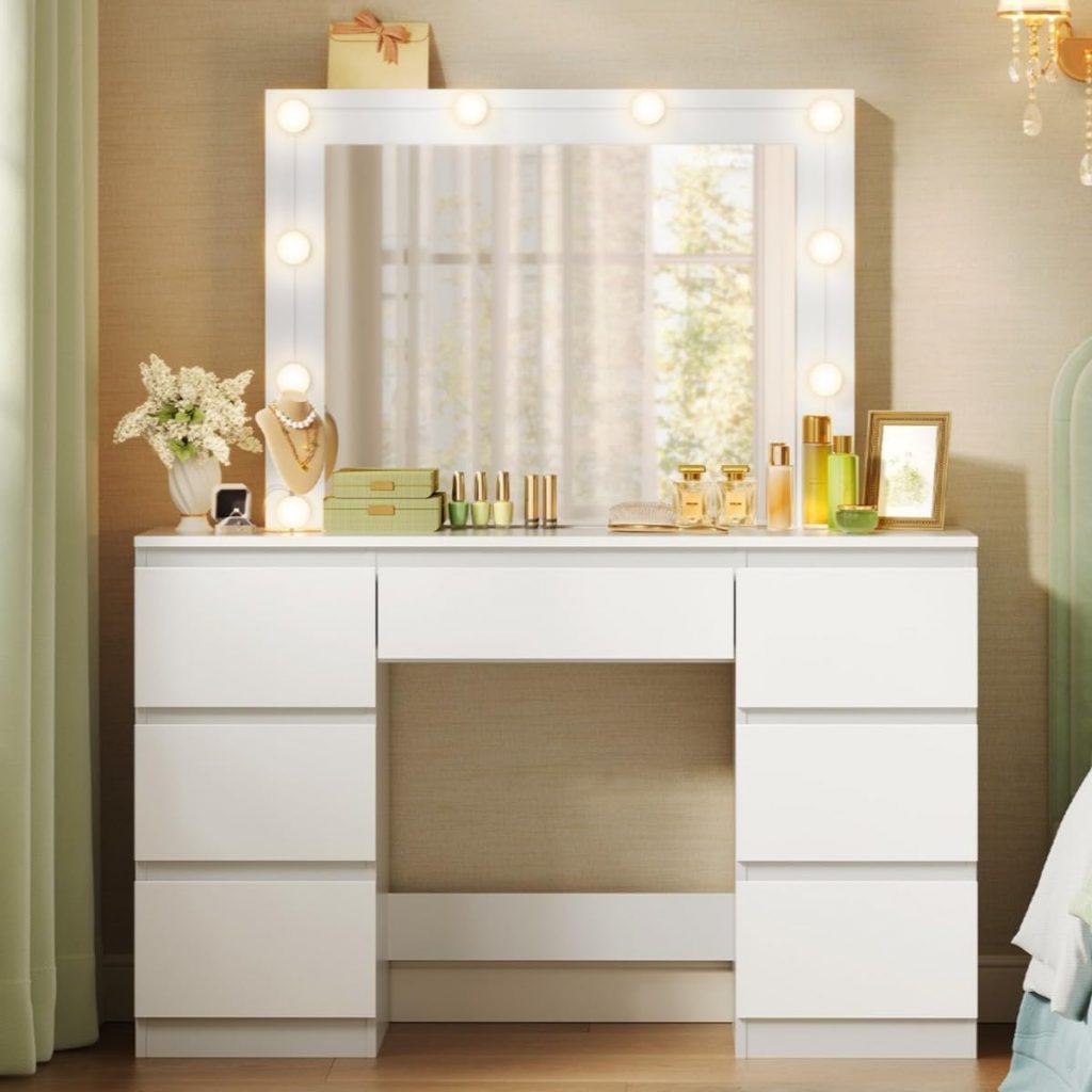 👑 WOLTU Schminktisch mit Beleuchtung Hollywood, 3 Lichtmodi, großer Schminktisch mit Spiegel, Frisiertisch mit 7 Schubladen, 107×140,5×39,5 cm, Moderne Möbel für Schlafzimmer, Weiß148,99€ statt 219,99€ – 33,0 🔥🚚 Verkauft und Versand durch WOLTU GmbH1,379 Bewertungen: 3.7 / 5.0 ⭐️⭐️⭐️⭐️🛒 zu Amazon https://www.amazon.de/dp/B0CD1SF3MK/?tag=preisfehlerheute-21