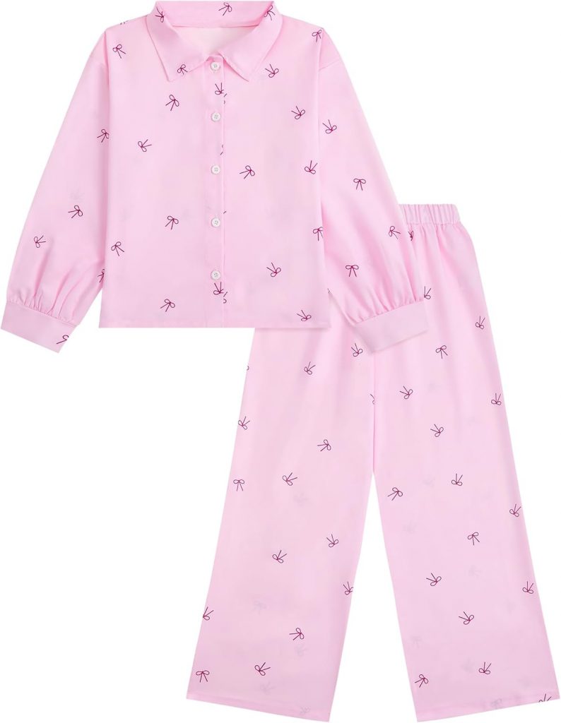 👑 JiAmy Mädchen 2-teiliges Textur-Outfit Knopfhemd & Weite Hose Herbst-Casual-Set für 7-12 Jahre