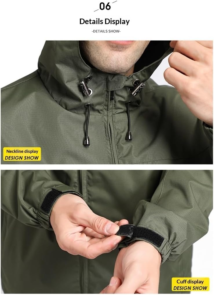 Herrenjacke mit Kapuze, Reißverschluss, leicht, wasserabweisend, Oberbekleidung, verstellbarer Kordelzug, Kapuze mit Klettverschluss, Khaki, M5,21€