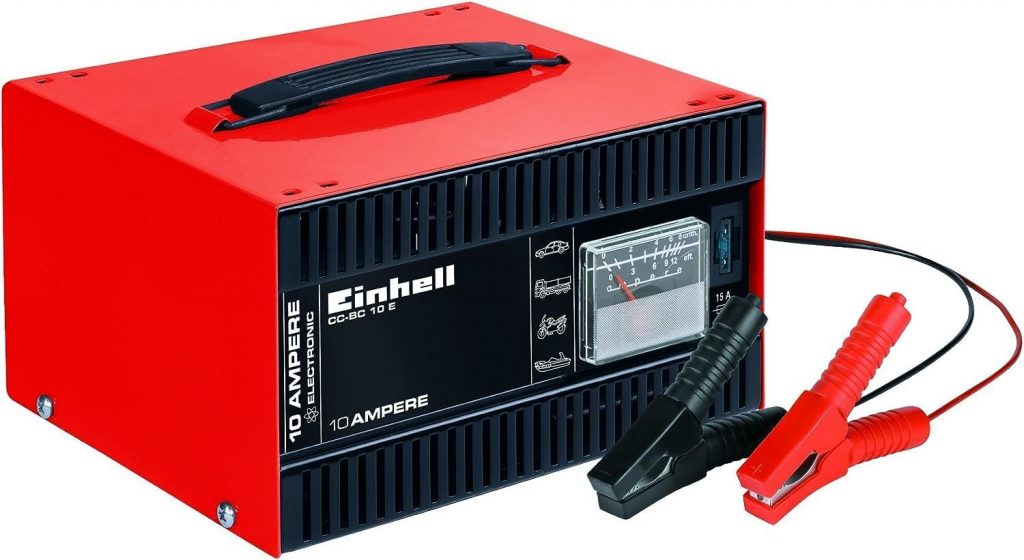 🤴 Einhell Batterie-Ladegerät CC-BC 10 E (12 V, f. Batterien von 5-200 Ah, Ladeelektronik, Stahlblechgehäuse, inkl. Ladeleitung m. Polzangen)