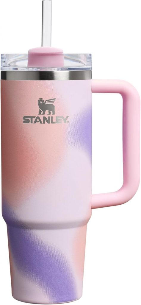 STANLEY 1913 Quencher H2.0 Flowstate Trinkflasche Mit Strohhalm 0.89L – Thermobecher Kühlt 9 Stunden – 40 Stunden Eisgekühlt – Thermosflasche BPA Frei – Edelstahl Trinkbecher – Rose Petal Motion