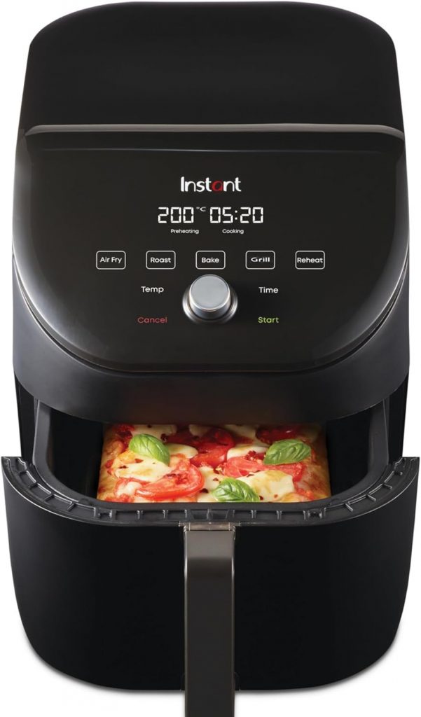 🤴 Instant Vortex Slim-5.7L Digitale Heißluftfritteuse, Schwarz, 5-in-1 Smart Programm-Air Fryer, Backen, Braten, Grillen, Aufwärmen -1700W