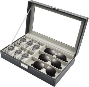 ADERTOS Uhrenbox f&uuml;r 6 Uhren PU Uhrenkasten Uhrenkoffer mit Glasdeckel Schwarz Uhrenschatulle Herren Uhrenschachtel mit Herausnehmbaren Samt Uhrenkissen mit 3 Brillenhalter Brillenhalterung1.99&euro; ➡️ https://www.amazon.de/dp/B0CM3KQXNR/?tag=preisfehlerheute-21
