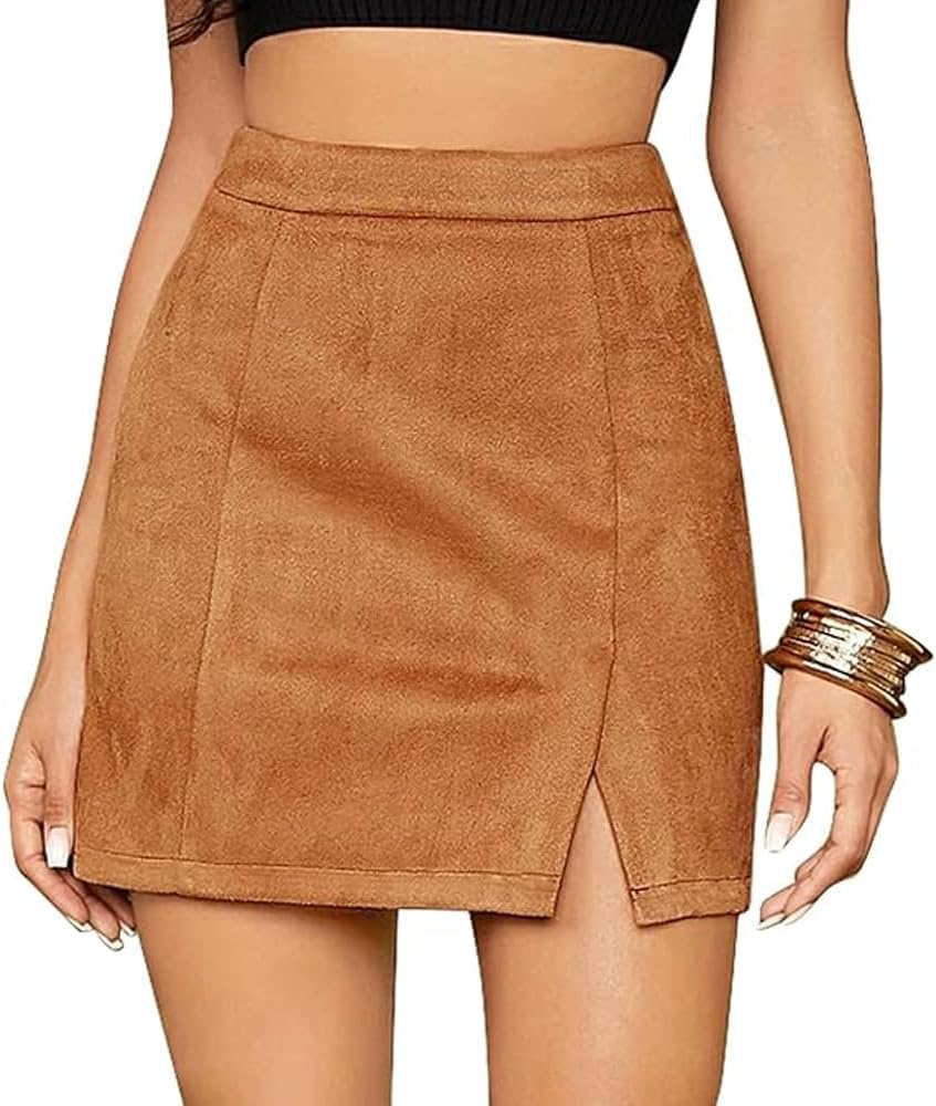 fdsmall Damen Röcke Faux Wildleder Hohe Taille Bodycon Rock Mini Side Split Mini Röcke A Line Bleistift Kurzer Rock…