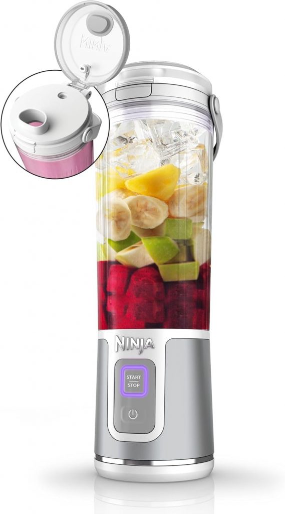 Ninja Blast Tragbarer Mixer / Blender / Smoothie Maker, 530ml Becher, Auslaufsicherer Deckel, Leistungsstarker Mini Standmixer, Kabellos & Wiederaufladbar, Zerkleinert Eis & Obst, Weiß, BC