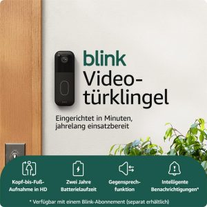 Blink Videotürklingel (neueste generation) | Einzelgerät | Kopf-bis-Fuß-Aufnahme in HD, 2 Jahre Batterielaufzeit, IP-65, Funktioniert mit Alexa, Erforderliches Sync-Modul nicht enthalten – Schwarz26,99€ statt 54,99€➡️ https://www.amazon.de/dp/B0DJDT9XH4/?tag=preisfehlerheute-21