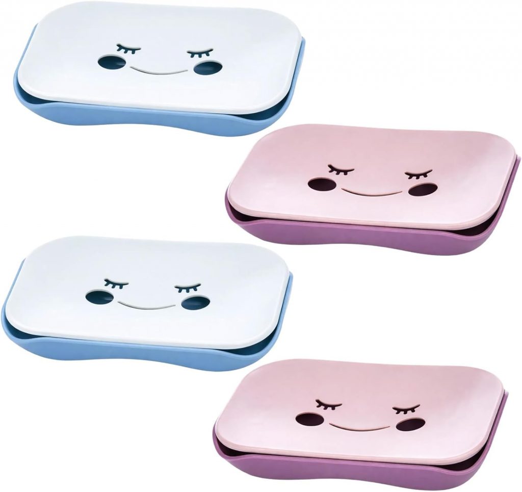 4 Stück Seifenschale mit Ablauf, Seifenhalter Dusche und Waschbecken, Smiley-Design Seifenablage für Badezimmer und Küche, Blaue und Rosa Farbkombination mit 6 x 4 Zoll Abmessungen3.59€