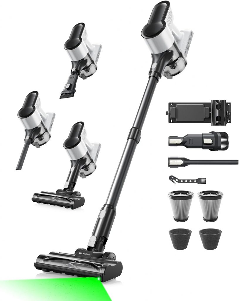 VACTechPro Akku Staubsauger kabellos F02 Lite,550W/50kPa akkustaubsauger mit 8‑stufigem Filtersystem, Selbststehend für Böden/Teppiche/Tierhaare