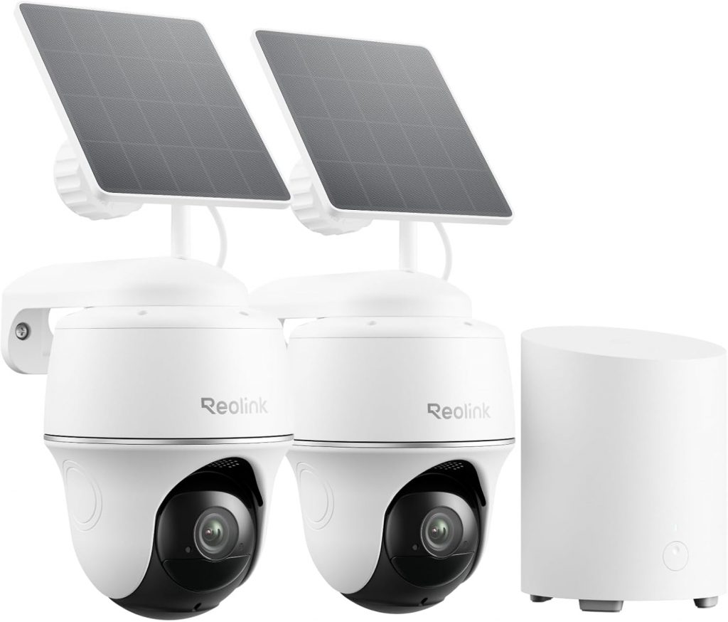 👑 Reolink 2K Überwachungskamera Aussen Set WLAN mit Solar-/Akkubetrieb, 360° Schwenkbare, KI-Erkennung, Zentralverwaltung & Lokalspeicher, Ohne ABO-Gebühren, Home Hub Mini + 2xArgus PT Lite +Solarpanel