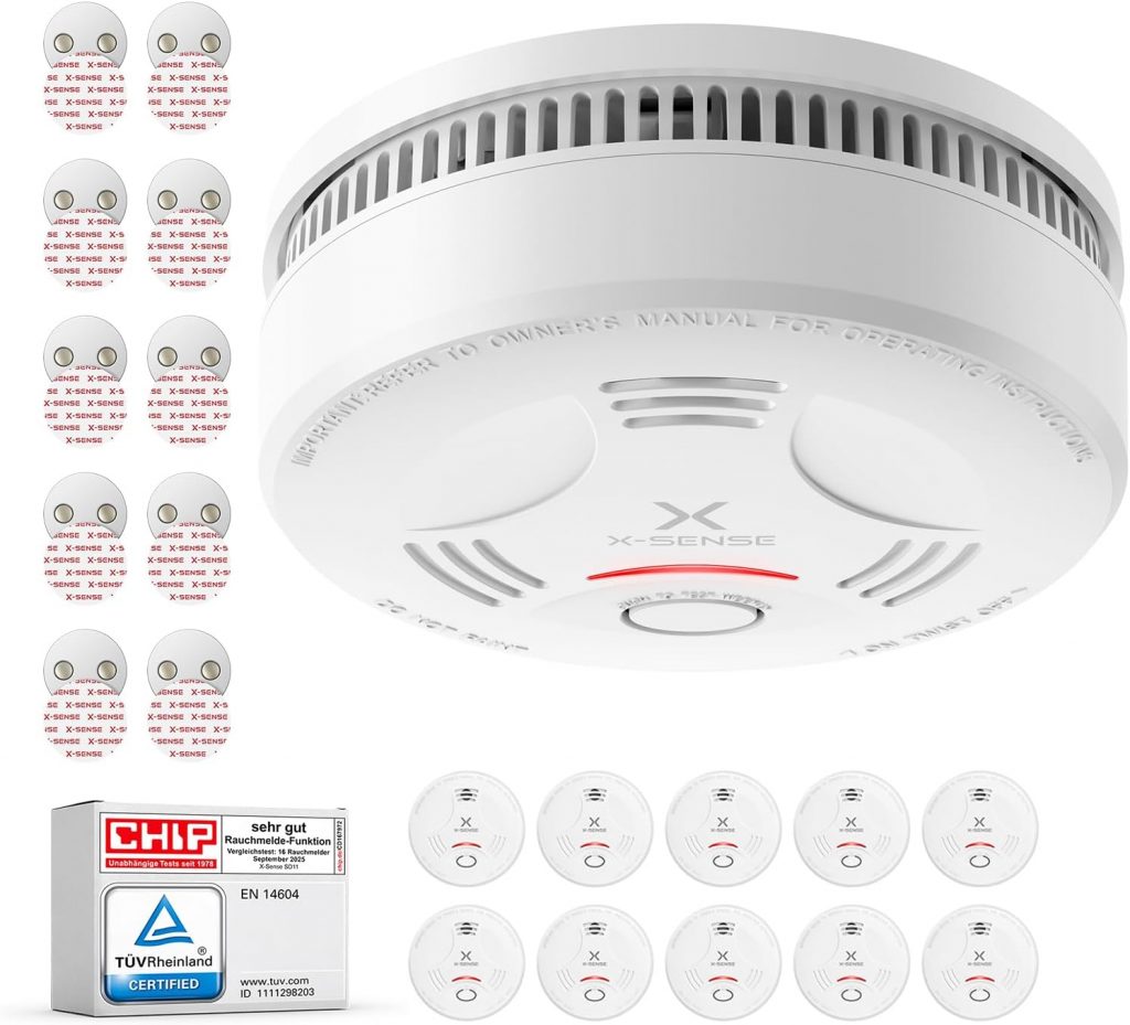 👑 X-Sense Rauchmelder mit 10 Jahre Batterie und Magnethalterung, Feuermelder, TÜV Rheinland-Zertifiziert, mit Stummschalt- und Selbsttest-Funktion, SD11, 10er Set