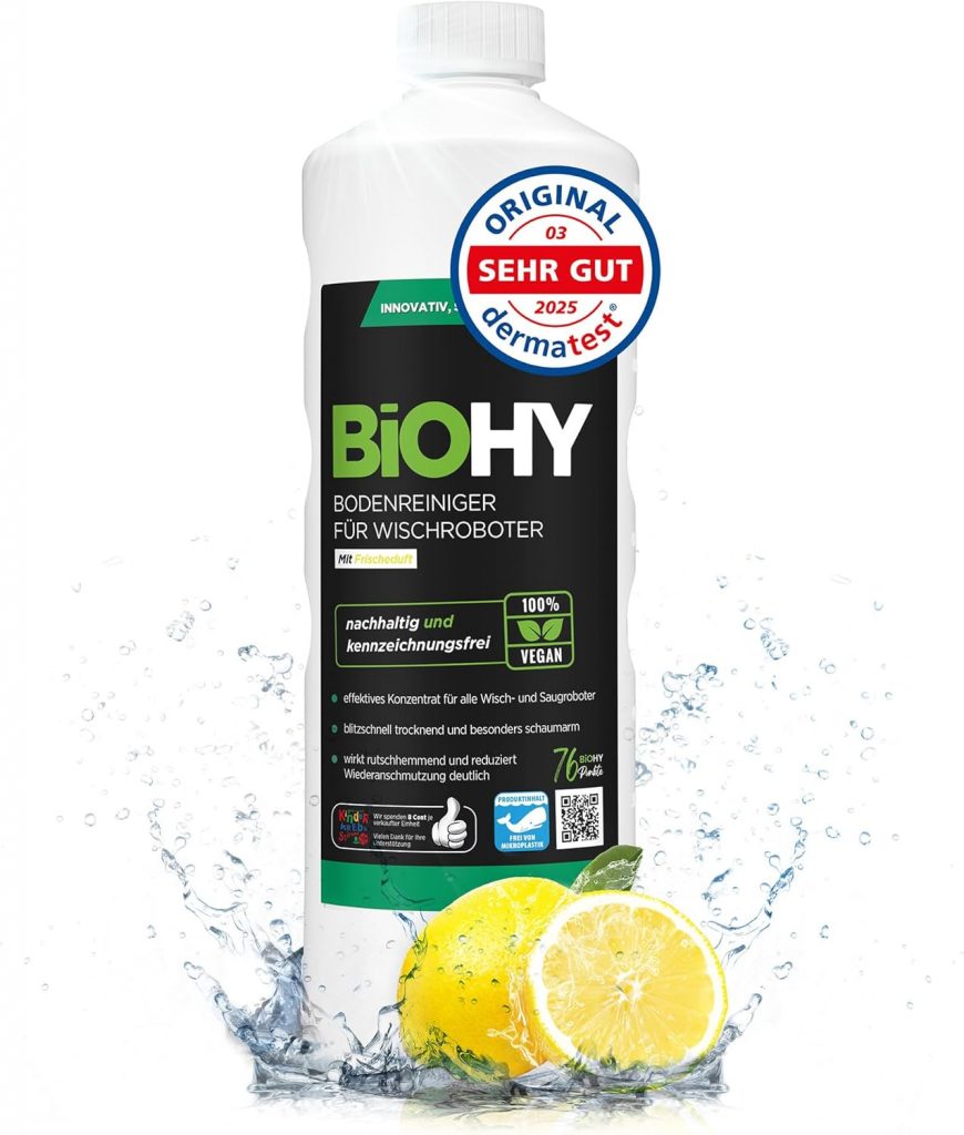 BiOHY Bodenreiniger für Wischroboter (1l Flasche) | Reinigungsmittel Konzentrat für alle Wisch & Saugroboter mit Nass-Funktion | Schaumarm & Streifenfrei | Für alle Böden7,98€ statt 17,33€➡️ https://www.amazon.de/dp/B08BWQ4WXY/?tag=preisfehlerheute-21