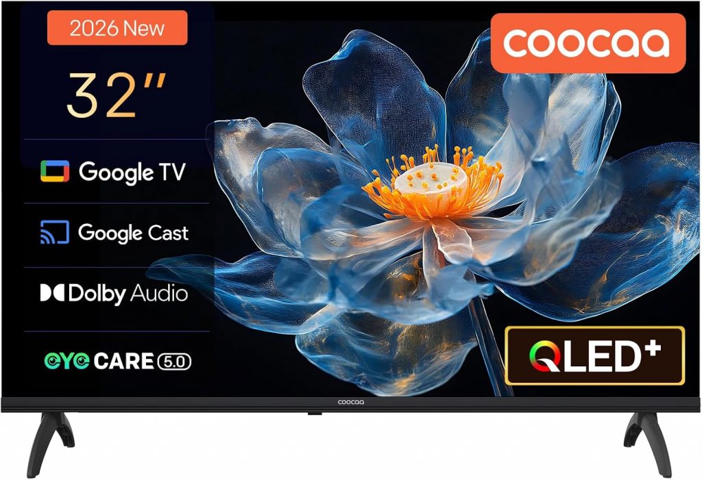 coocaa Smart TV 32 Zoll, 80cm, QLED HD Fernseher kompatibel mit Google TV, HDR10, Dolby Audio, Bluetooth 5.1, EyeCare, Google Cast, Triple Tuner DVB-T/-T2/-C/-S/-S2 CI+, 2026 Upgrade-Modell109,00€ statt 219,99€➡️ https://www.amazon.de/dp/B0FWRZKJGX/?tag=preisfehlerheute-21