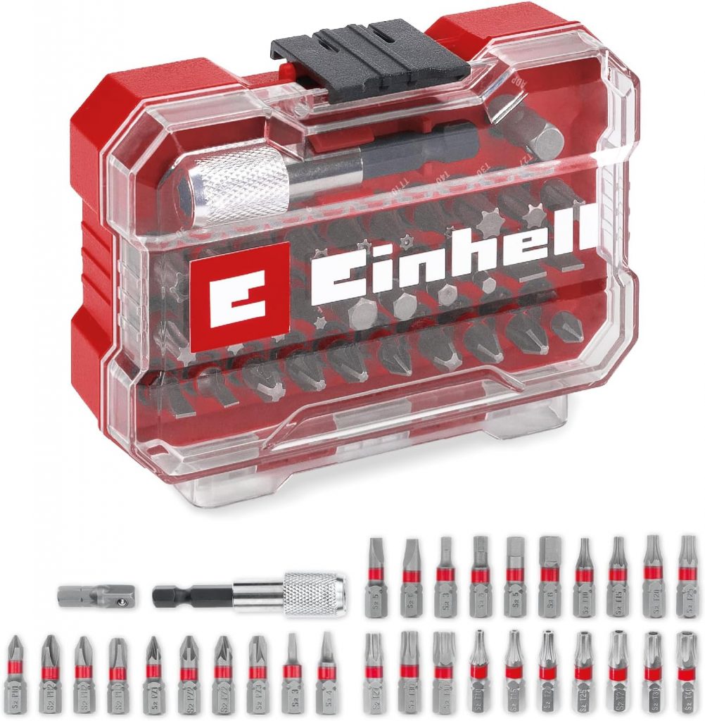 Original Einhell XS-CASE 32-tlg. Bit-Set (25-mm-Bits, 60-mm-Schnellwechselbithalter, Adapter mit Hex zu 1/4" Antrieb inkl. Aufbewahrungsbox)