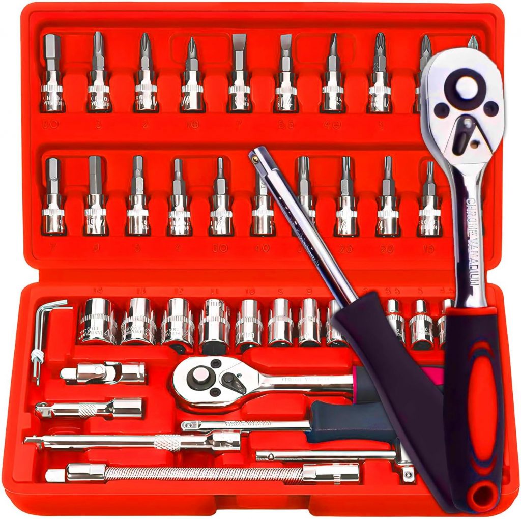 Retoo Steckschlüsselsatz 46-teilig, Schraubersatz mit 1/4"-Umschaltratsche, Steckschlüsselsatz, Werkzeugsatz mit Nüssen, Ratschenkasten, Knarrenkasten und Bitsatz für die Reparatur zu Hause und DIY7.49€ ➡️ https://www.amazon.de/dp/B0DNT57Z81/?tag=preisfehlerheute-21