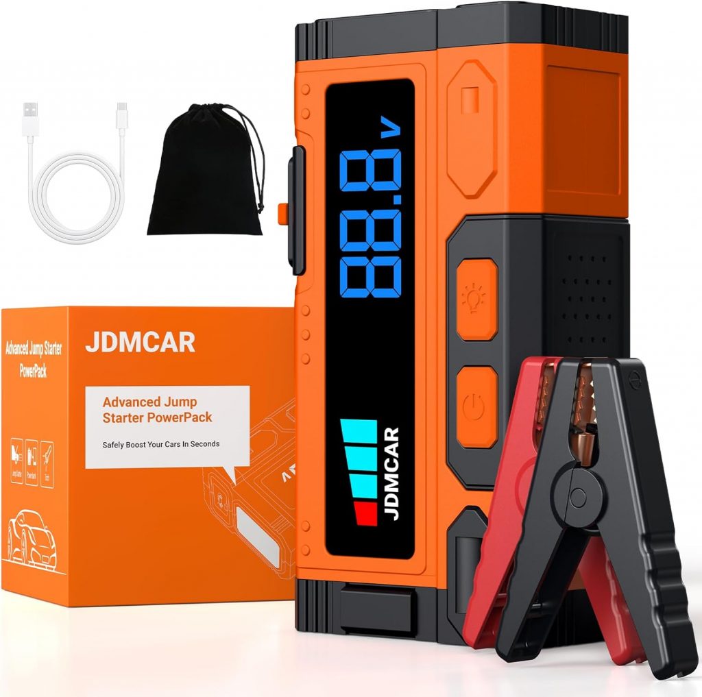 Starthilfe Powerbank für Pkw 𝟕𝟎𝟎𝟎𝐀 – JDMCAR 𝟏𝟒.𝟖𝐕 Auto Starthilfe Powerbank, Jumper Starter Powerbank mit LCD Bildschirm & LED Taschenlampe, Autobatterie Booster-Upgrade