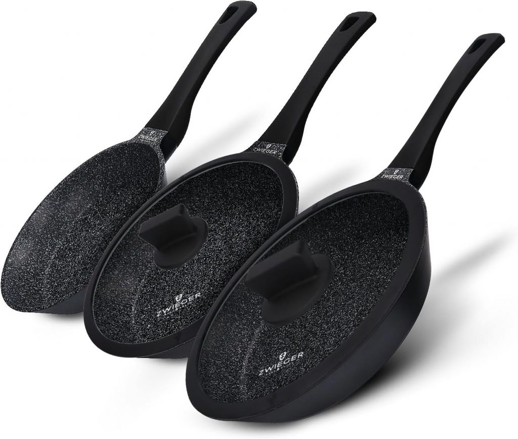 👑 ZWIEGER Aluguss Pfannenset mit Deckel – 5-teiliges Pfannenset Induktion: Bratpfanne 28 cm und 24 cm mit Deckeln, kleine Pfanne 20 cm, für alle Herdarten geeignet – Antihaft, PFOA- & PFOS-frei