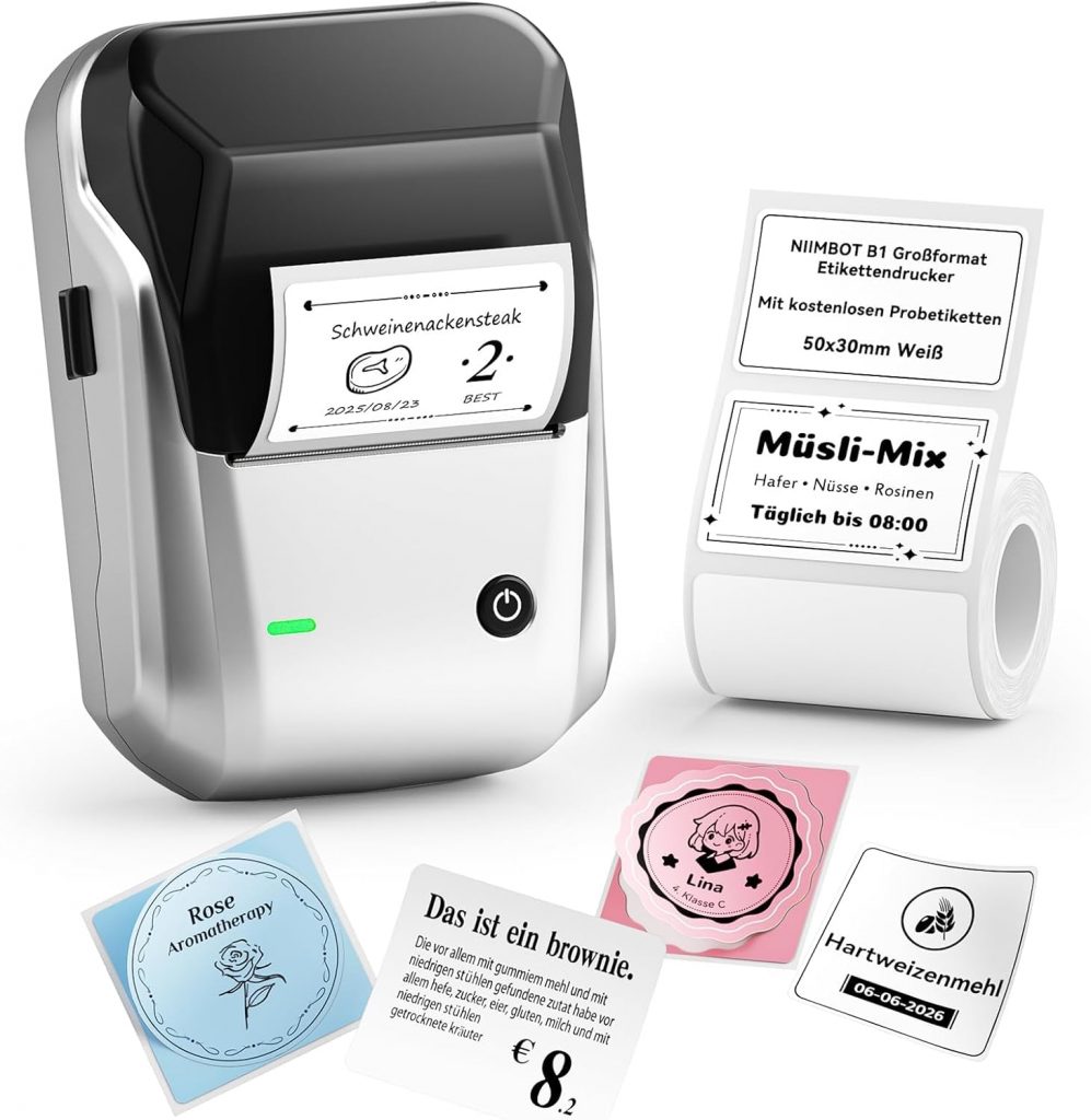 👑 NIIMBOT B1 Etikettendrucker mit Wasserfeste Etiketten Selbstklebend, Tragbarer Beschriftungsgerät Bluetooth Label Printer Aufkleber Drucker für Barcode, Schulbedarf, Logo, Adresse, Silber25,68€ statt 39,99€ – 36,0 🔥🚚 Verkauft von NIIMBOT EU und Versand durch Amazon407 Bewertungen: 4.5 / 5.0 ⭐️⭐️⭐️⭐️⭐️🛒 zu Amazon https://www.amazon.de/dp/B0D8PVG8JJ/?th=1&tag=preisfehlerheute-21#038;psc=1&tag=preisfehlerheute-21